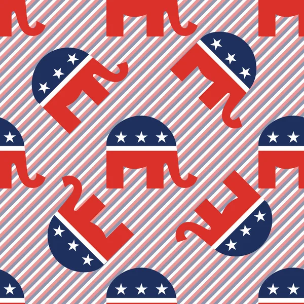 Patrón sin costuras de elefantes republicanos sobre fondo de rayas rojas y azules . — Archivo Imágenes Vectoriales