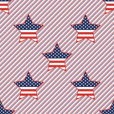 Kırmızı ve mavi çizgili arka plan üzerinde ABD vatansever yıldız seamless modeli.