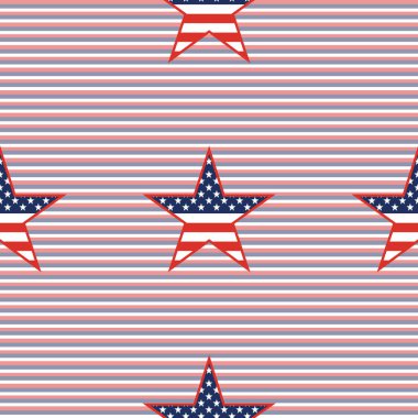 Bize vatansever yıldız seamless modeli üzerinde kırmızı ve mavi çapraz çizgili arka plan.