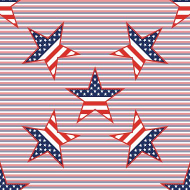 Bize vatansever yıldız seamless modeli üzerinde kırmızı ve mavi çapraz çizgili arka plan.