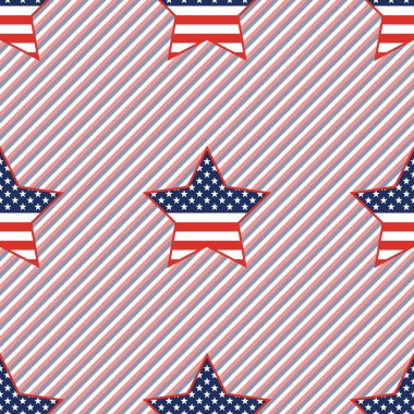 Kırmızı ve mavi çizgili arka plan üzerinde ABD vatansever yıldız seamless modeli.