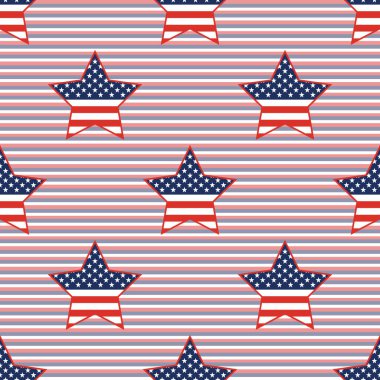 Arka plan ABD vatansever yıldız seamless modeli üzerinde kırmızı ve mavi çapraz çizgili.
