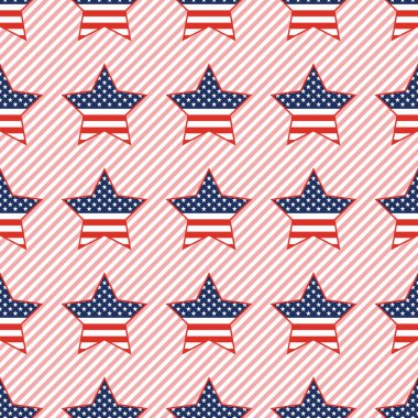 ABD vatansever yıldız seamless modeli kırmızı çizgili arka plan üzerinde.