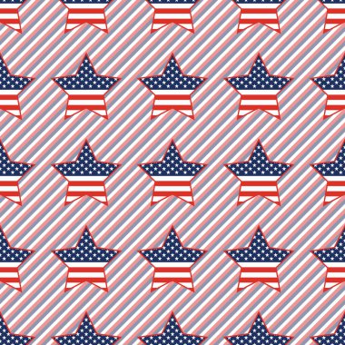 Kırmızı ve mavi çizgili arka plan üzerinde ABD vatansever yıldız seamless modeli.