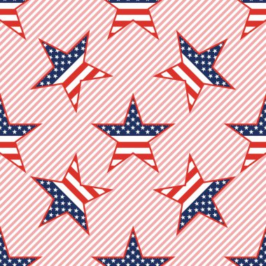 US patriotic stars seamless pattern on red stripes background. clipart