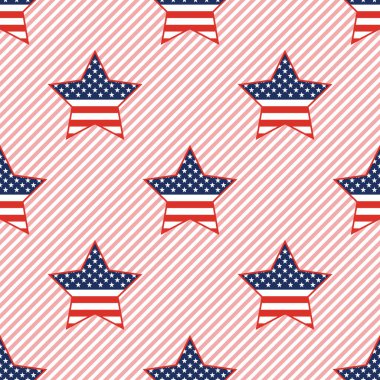 ABD vatansever yıldız seamless modeli kırmızı çizgili arka plan üzerinde.