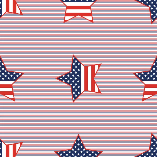 США вітчизняної зірочок безшовні візерунком по діагоналі червоний і синій смужками фону. — стоковий вектор