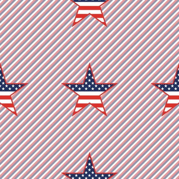 Uns patriotischen Sternen nahtlose Muster auf roten und blauen Streifen Hintergrund. — Stockvektor