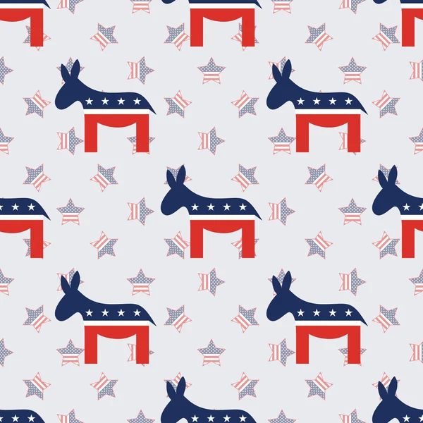 Burros patrón sin costuras en el fondo estrellas americanas . — Vector de stock