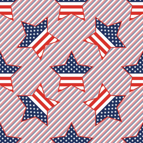 USA patriotic stars seamless pattern on red and blue stripes background. — Stock Vector