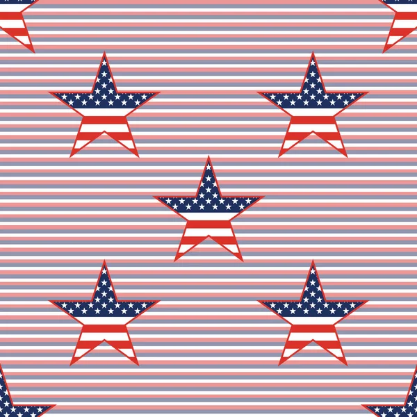 Oss patriotiska stjärnor sömlösa mönster på röda och blå diagonal randig bakgrund. — Stock vektor