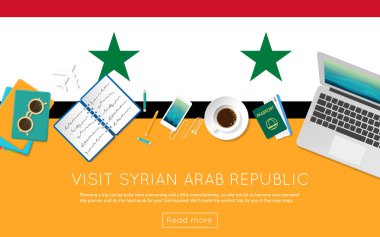 Ziyaret Suriye Arap Cumhuriyeti kavramı web banner veya baskı malzemeleri için.