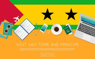 Sao Tome ve Principe kavramı web afiş için ziyaret edin veya malzeme yazdırma.
