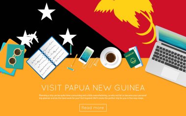 Papua Yeni Gine kavramı web afiş için ziyaret edin veya malzeme yazdırma.