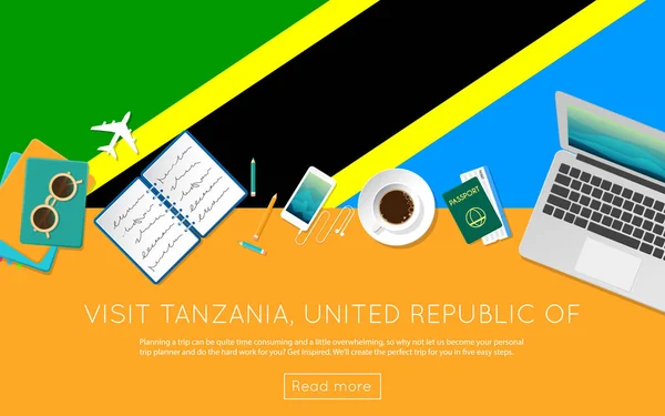 Tanzanya Birleşik Cumhuriyeti kavramının web afiş için ziyaret edin veya malzeme yazdırma.