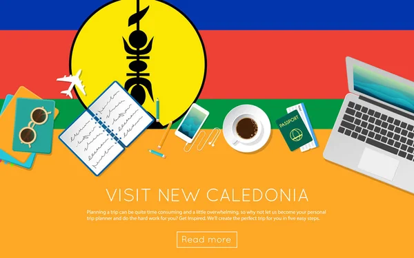 Besök Nya Kaledonien koncept för din web banner eller trycksaker. — Stock vektor