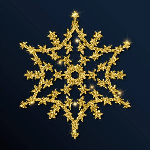 Χρυσά glitter ενδιαφέρουσα νιφάδα χιονιού. — Διανυσματικό Αρχείο