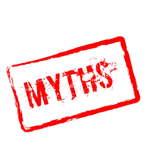 Myths red rubber stamp isolated on white background.