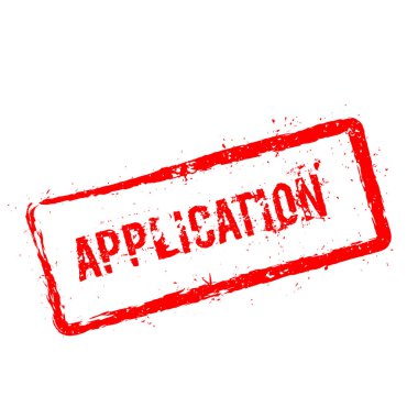 Beyaz arka plan üzerinde izole uygulama kırmızı lastik damgası.