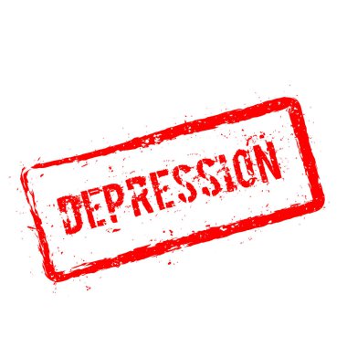 Depresyon kırmızı damga beyaz arka plan üzerinde izole.