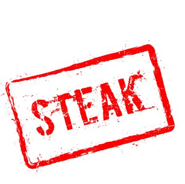 Biftek kırmızı damga beyaz arka plan üzerinde izole.