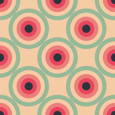 Dikişsiz desen arka plan pembe kırmızı yeşil ve siyah renkler ile çemberler daireler