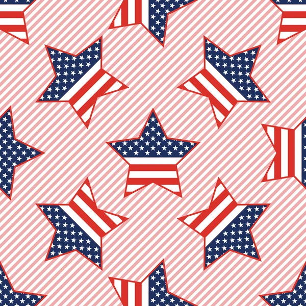USA patriotischen Sternen nahtlose Muster auf roten Streifen Hintergrund — Stockvektor