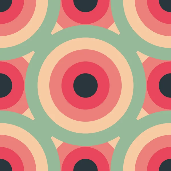 Kreise nahtlose Muster abstrakten Hintergrund mit konzentrischen Kreisen von rosa rot grün und schwarz — Stockvektor