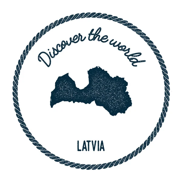 Vintage descubre el sello de goma mundial con mapa de Letonia — Vector de stock