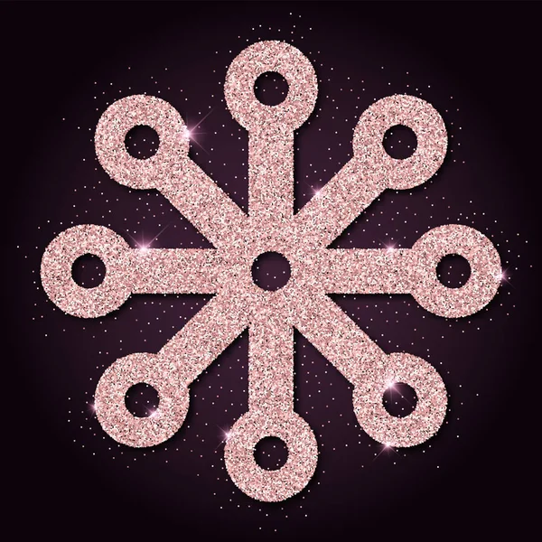 Ροζ χρυσή λάμψη πολυτελή Χριστούγεννα συμμετρική snowflake σχεδιασμός στοιχείο εικονογράφηση φορέα — Διανυσματικό Αρχείο