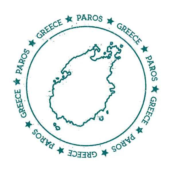 Vector χάρτη της Πάρου στενοχωρημένο travel σφραγίδα με αναδίπλωση κειμένου γύρω από ένα κύκλο και αστέρια νησί — Διανυσματικό Αρχείο