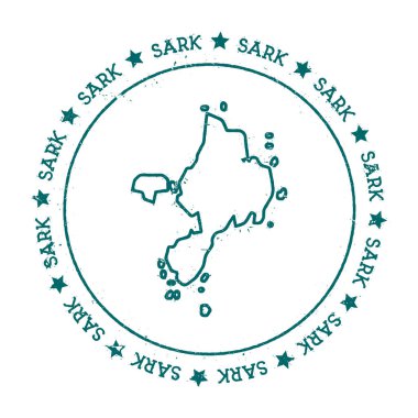 Sark vektör harita Distressed bir daire ve Yıldız Adası etiket kaydırılan metin ile pul seyahat