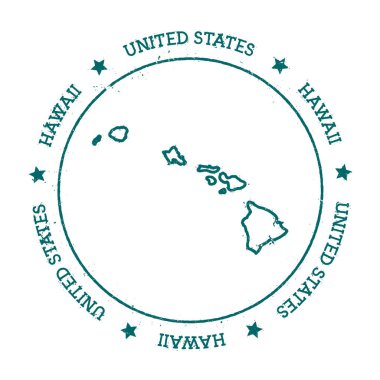 Hawaii vektör harita Distressed bir daire ve Yıldız Adası çevresinde kaydırılan metin ile pul seyahat