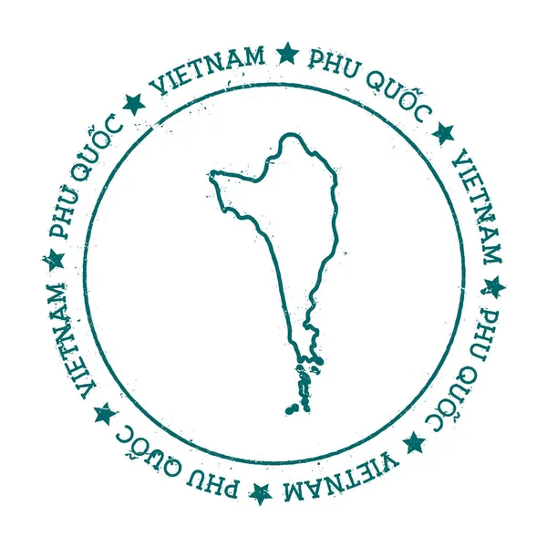 Phu Quc wektor Mapa Distressed podróż stempel z tekstem owinięty wokół koła i gwiazdy Island — Wektor stockowy