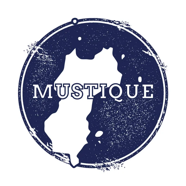 Mustique Vektor Map Grunge Gummistempel mit dem Namen und der Karte der Insel Vektor Illustration kann — Stockvektor