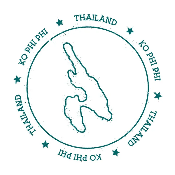 Ko Phi Phi wektor Mapa Distressed podróż stempel z tekstem owinięty wokół koła i gwiazdy Island — Wektor stockowy