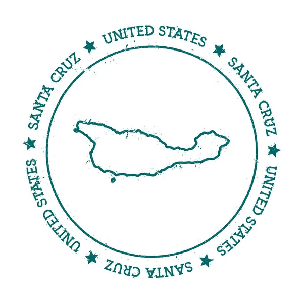 Mapa vectorial de la Isla de Santa Cruz Sello de viaje con texto envuelto alrededor de un círculo y estrellas — Vector de stock