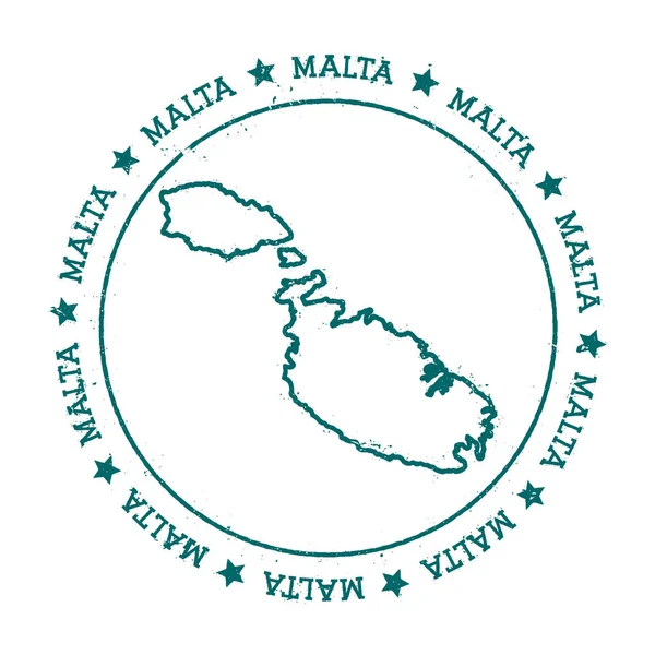 Malta mapa vectorial Sello de viaje angustiado con texto envuelto alrededor de un círculo y estrellas Island — Vector de stock