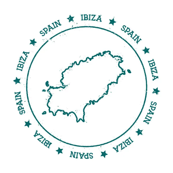 Mapa vectorial de Ibiza Sello de viaje en apuros con texto envuelto en un círculo y estrellas Island — Vector de stock