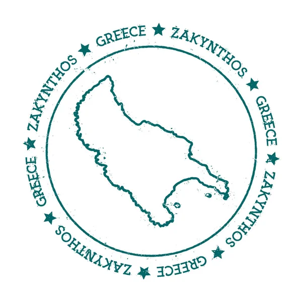 Ostrov Zakynthos Vektorová mapa Distressed cestovní razítka s textem zalomeným kolem kruhu a hvězdy — Stockový vektor