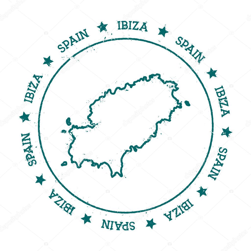 Ibiza vector map Distressed travel stamp with text wrapped around a circle and stars Island