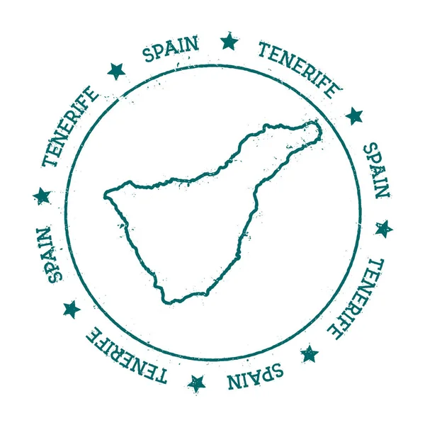 Tenerife carte vectorielle Timbre de voyage tourmenté avec texte enroulé autour d'un cercle et étoiles Île — Image vectorielle