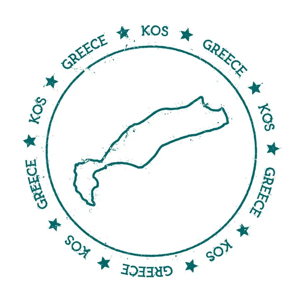 Kos vektör harita Distressed bir daire ve Yıldız Adası etiket kaydırılan metin ile pul seyahat — Stok Vektör