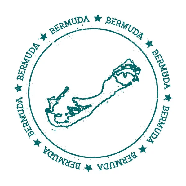 Mapa vectorial de las Bermudas Sello de viaje angustiado con texto envuelto alrededor de un círculo y estrellas Island — Vector de stock