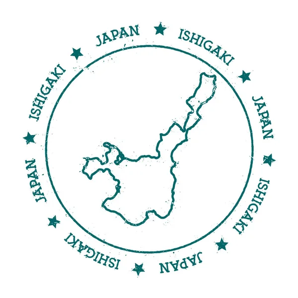 Ishigaki carte vectorielle Timbre de voyage en détresse avec texte enroulé autour d'un cercle et étoiles Île — Image vectorielle