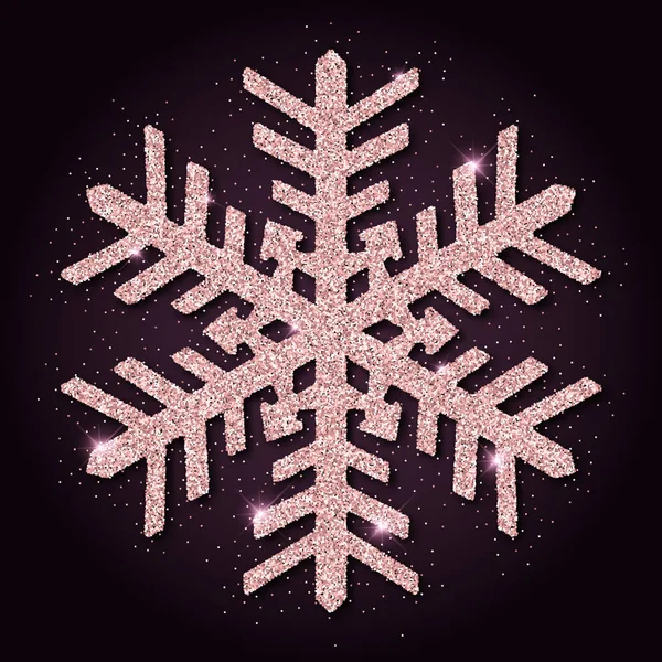 Prachtige roze gouden glitter-sneeuwvlok luxe kerst ontwerp element vectorillustratie — Stockvector