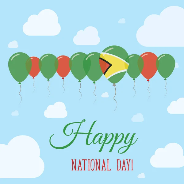 Dia Nacional da Guiana Plano Pôster Patriótico Fila de Balões em Cores da bandeira da Guiana Feliz —  Vetores de Stock
