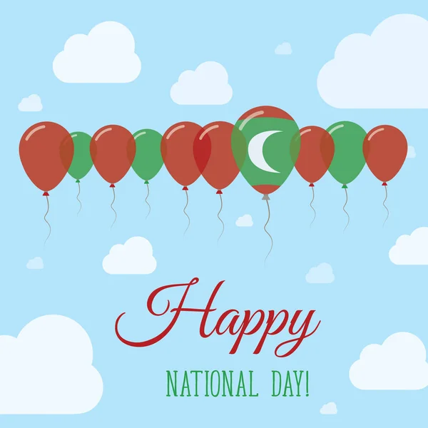 Maldiven nationale dag plat patriottische Poster rij van ballonnen in de kleuren van de vlag van de Maldivan Happy — Stockvector