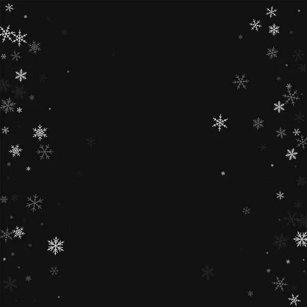 Chute de neige clairsemée Cadre éparpillé sur fond noir Illustration vectorielle — Image vectorielle