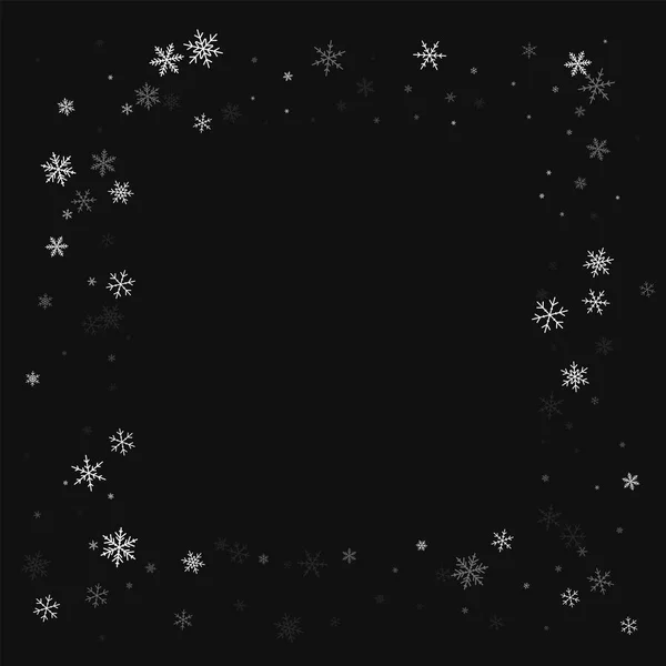 Řídký sníh náměstí chaotický rám na černém pozadí vektorové ilustrace — Stockový vektor